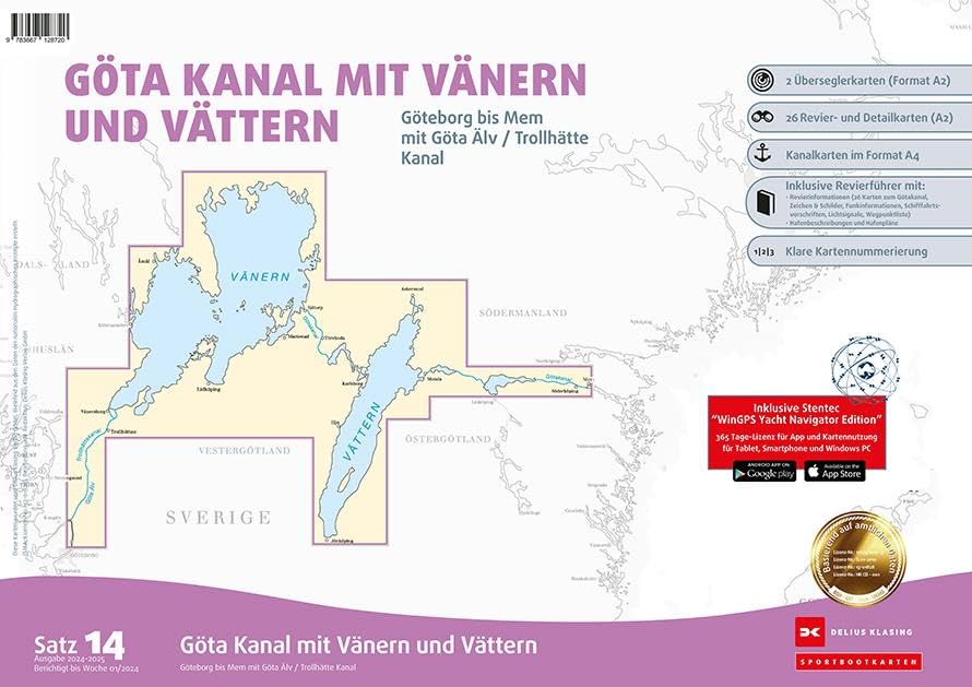 Sportbootkarten Satz 14: Göta Kanal mit Vänern und Vättern (Ausgabe 2024/2025) Leisure, Home & Garden