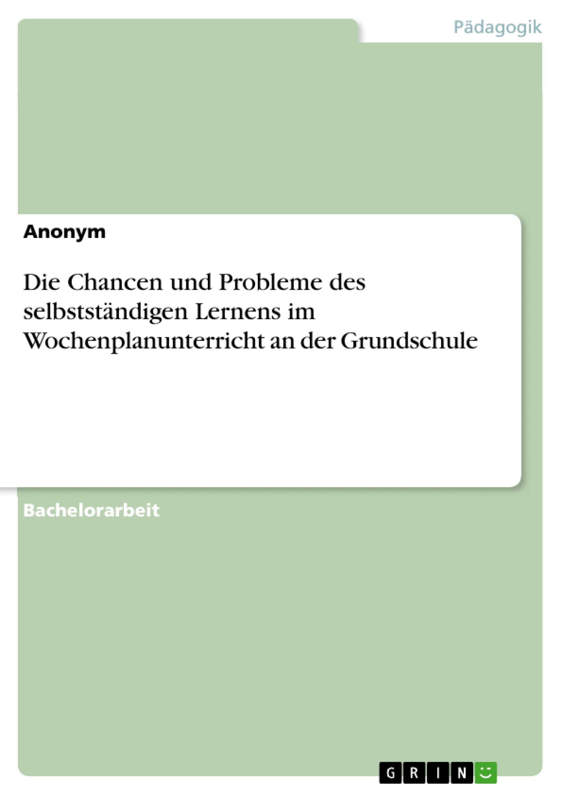 Die Chancen und Probleme des selbstständigen Lernens im Wochenplanunterricht an der Grundschule book