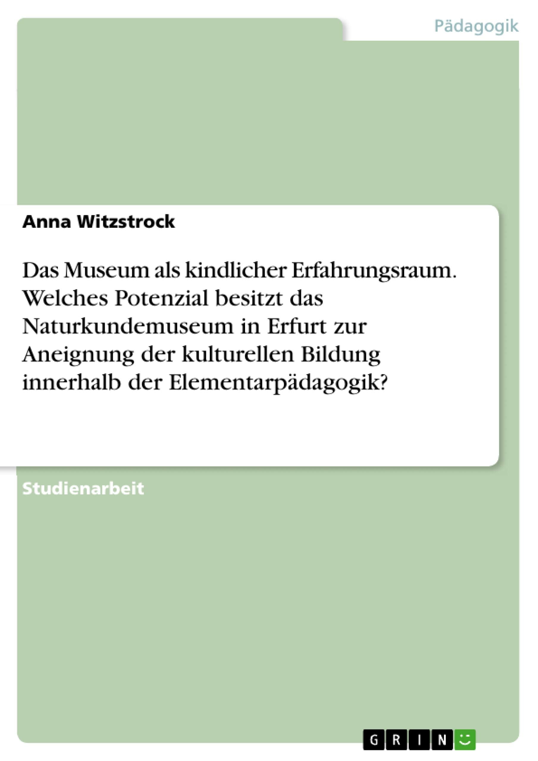 Das Museum als kindlicher Erfahrungsraum. Welches Potenzial besitzt das Naturkundemuseum in Erfurt zur Aneignung der kulturellen Bildung innerhalb der Elementarpädagogik? book