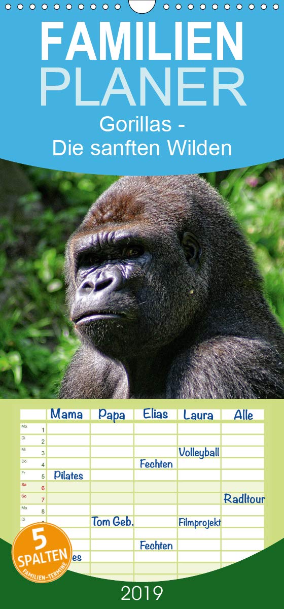 Gorillas - Die sanften Wilden - Familienplaner hoch (Wandkalender 2019 , 21 cm x 45 cm, hoch): Kein anderes Tier ähnelt uns so sehr wie der Gorilla. (Monatskalender, 14 Seiten ) (CALVENDO Tiere) Leisure, Home & Garden