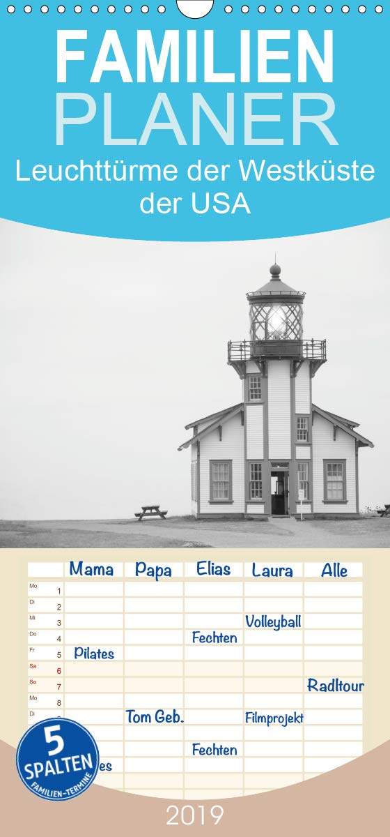 Leuchttürme der Westküste der USA - Familienplaner hoch (Wandkalender 2019 , 21 cm x 45 cm, hoch): Die schönsten Leuchttürme aus Washington, Oregon ... (Monatskalender, 14 Seiten ) (CALVENDO Orte) Leisure, Home & Garden