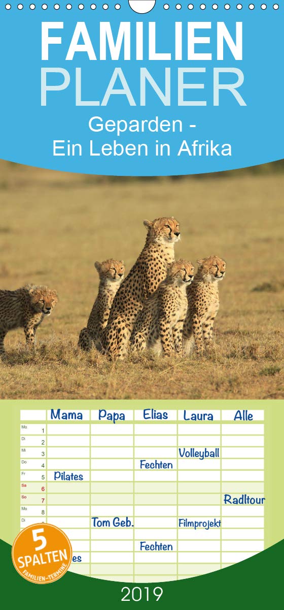 Geparden - Ein Leben in Afrika - Familienplaner hoch (Wandkalender 2019 , 21 cm x 45 cm, hoch): Die schnellste Großkatze der Welt (Monatskalender, 14 Seiten ) (CALVENDO Tiere) Leisure, Home & Garden