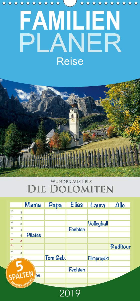 Wunder aus Fels Die Dolomiten - Familienplaner hoch (Wandkalender 2019 , 21 cm x 45 cm, hoch): Eine Gebirgsformation, die an Schönheit kaum zu ... (Monatskalender, 14 Seiten ) (CALVENDO Natur) Leisure, Home & Garden