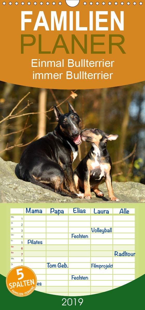 Einmal Bullterrier - immer Bullterrier - Familienplaner hoch (Wandkalender 2019 , 21 cm x 45 cm, hoch): Wunderbare Fotografien von Bullterriern. (Monatskalender, 14 Seiten ) (CALVENDO Tiere) Leisure, Home & Garden