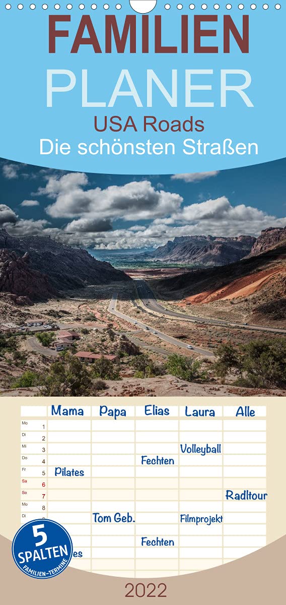 Familienplaner USA Roads (Wandkalender 2022 , 21 cm x 45 cm, hoch): Eindrücke von den schönsten Straßen der USA (Monatskalender, 14 Seiten ) (CALVENDO Orte) Leisure, Home & Garden