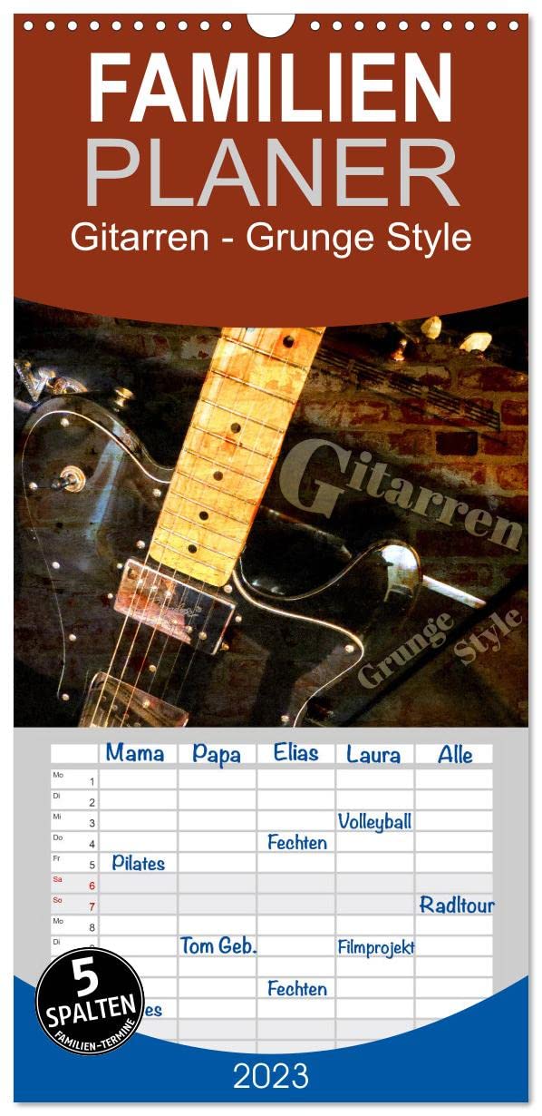Familienplaner Gitarren - Grunge Style (Wandkalender 2023 , 21 cm x 45 cm, hoch): E-Gitarren und E-Bässe mit Grunge-Effekten stilvoll in Szene gesetzt (Monatskalender, 14 Seiten ) (CALVENDO Kunst) Leisure, Home & Garden