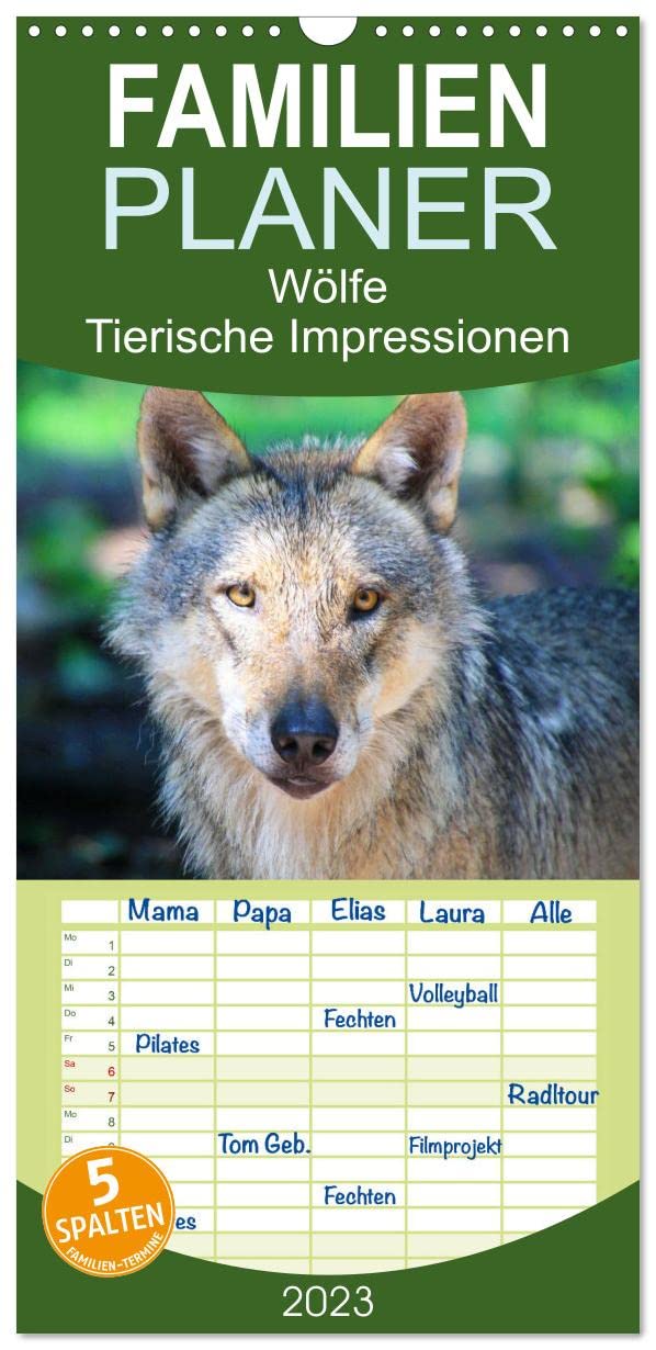 Familienplaner Wölfe - Tierische Impressionen (Wandkalender 2023 , 21 cm x 45 cm, hoch): 12 bezaubernde Bilder von wilden Wölfen (Monatskalender, 14 Seiten ) (CALVENDO Tiere) Photography