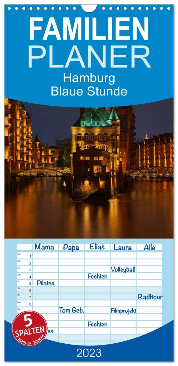 Familienplaner Hamburg "Blaue Stunde" (Wandkalender 2023 , 21 cm x 45 cm, hoch): Hamburg bei Nacht (Monatskalender, 14 Seiten ) (CALVENDO Orte) Leisure, Home & Garden