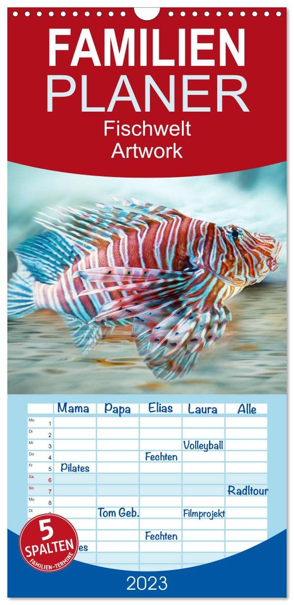Familienplaner Fischwelt - Artwork (Wandkalender 2023 , 21 cm x 45 cm, hoch): Kunterbunte Fischportraits künstlerisch dargestellt. (Monatskalender, 14 Seiten ) (CALVENDO Tiere) Leisure, Home & Garden