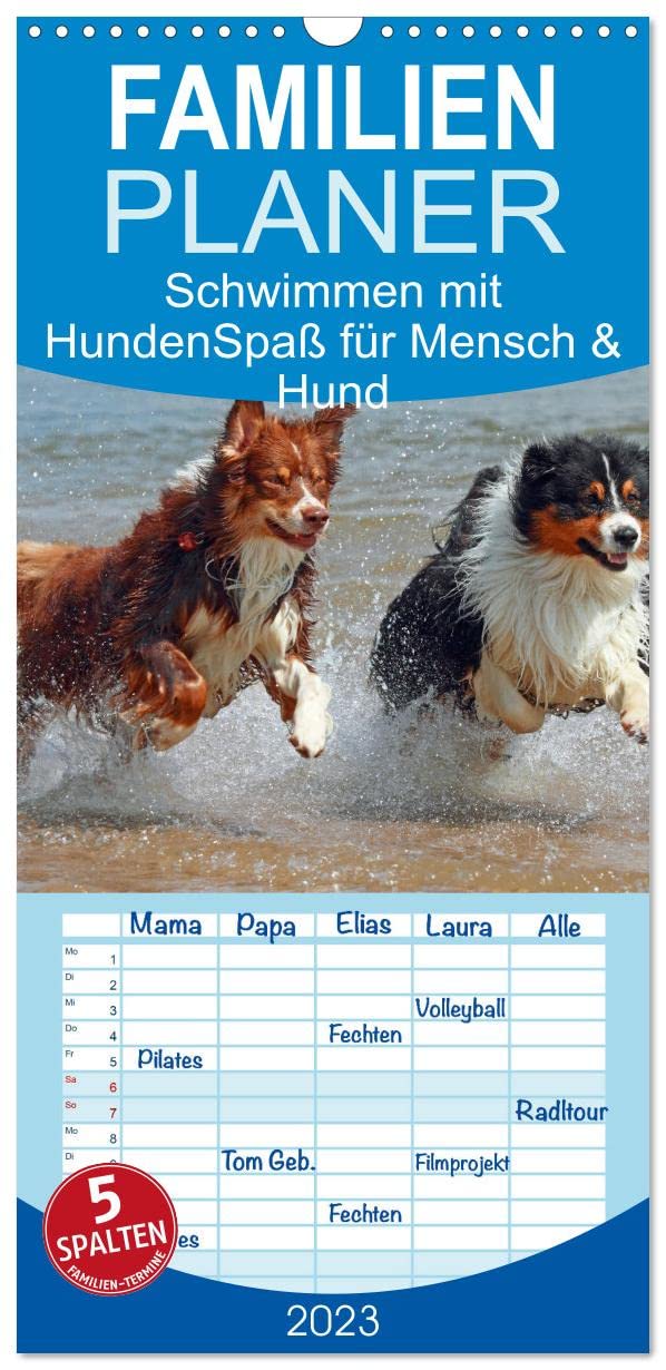 Familienplaner Schwimmen mit Hunden - Spaß für Mensch und Hund (Wandkalender 2023 , 21 cm x 45 cm, hoch): Hunde beim Tollen im Wasser - es macht ... (Monatskalender, 14 Seiten ) (CALVENDO Tiere) Pets