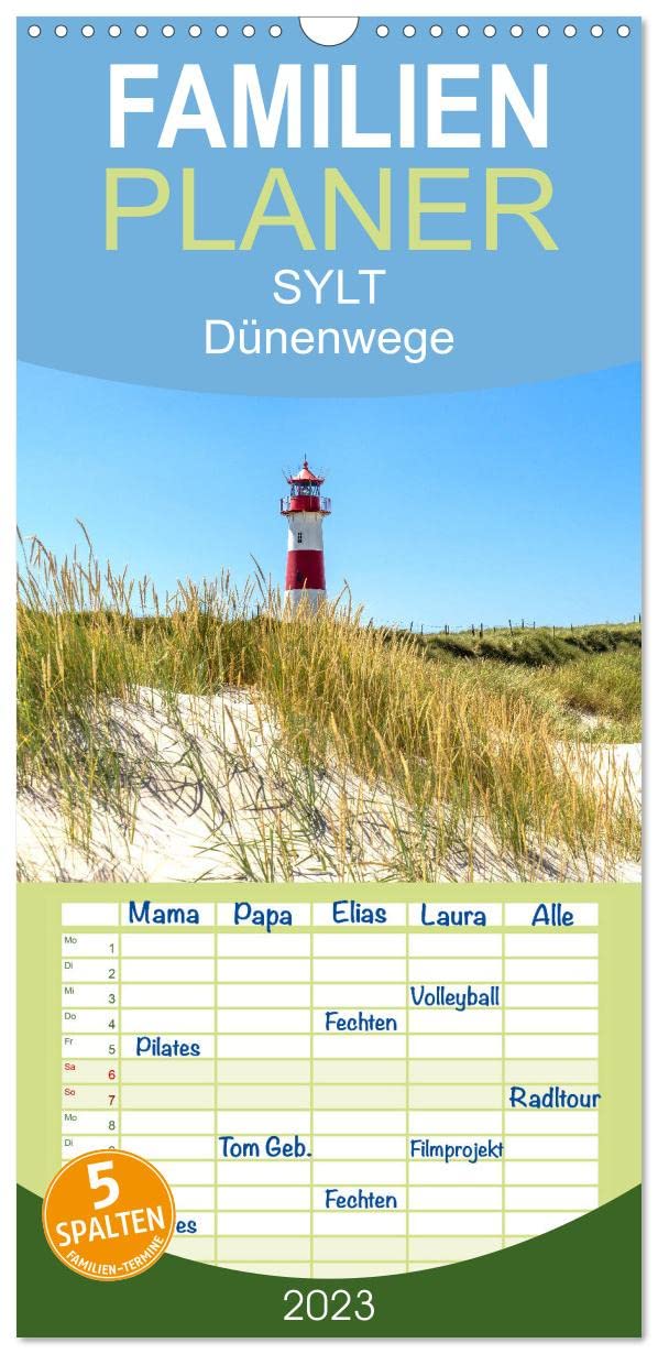 Familienplaner SYLT Dünenwege (Wandkalender 2023 , 21 cm x 45 cm, hoch): Sylt für Naturliebhaber (Monatskalender, 14 Seiten ) (CALVENDO Orte) Leisure, Home & Garden