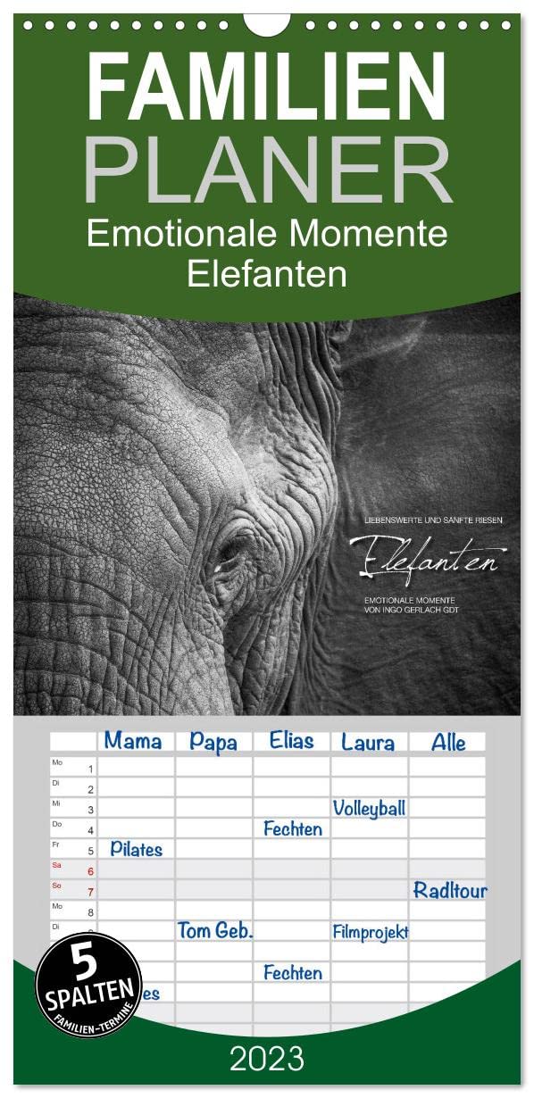 Familienplaner Emotionale Momente: Elefanten in black & white (Wandkalender 2023 , 21 cm x 45 cm, hoch): Liebenswerte und sanfte Riesen (Monatskalender, 14 Seiten ) (CALVENDO Tiere) Photography