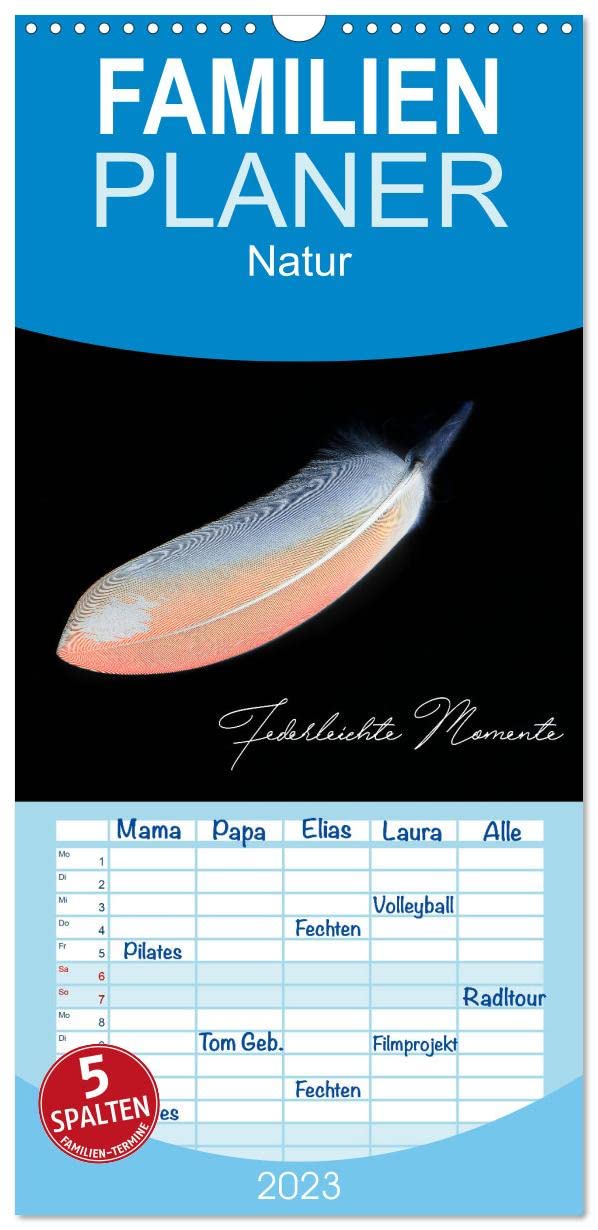 Familienplaner Federleichte Momente (Wandkalender 2023 , 21 cm x 45 cm, hoch): Federn in einem anderen Licht (Monatskalender, 14 Seiten ) (CALVENDO Tiere) Photography