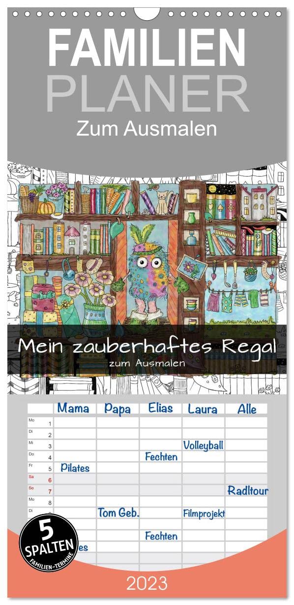 Familienplaner Mein zauberhaftes Regal zum Ausmalen (Wandkalender 2023 , 21 cm x 45 cm, hoch): Ausmalkalender mit Regal-Wimmelbildern (Monatskalender, 14 Seiten ) (CALVENDO Spass) Leisure, Home & Garden