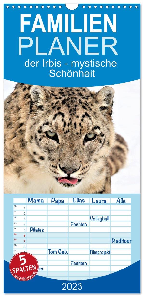 Familienplaner der Irbis - mystische Schönheit (Wandkalender 2023 , 21 cm x 45 cm, hoch): Eine Reihe schöner Bilder von Schneeleoparden (Monatskalender, 14 Seiten ) (CALVENDO Tiere) Natural Sciences