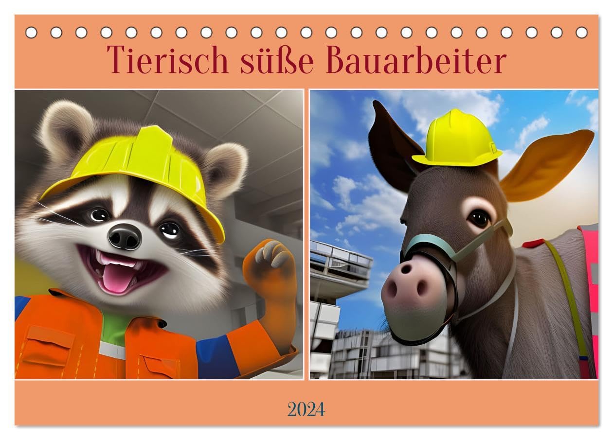 Tierisch süße Bauarbeiter (Tischkalender 2024 DIN A5 quer), CALVENDO Monatskalender: Lustige Tiere als Bauarbeiter angezogen auf der Baustelle (CALVENDO Tiere) Natural Sciences