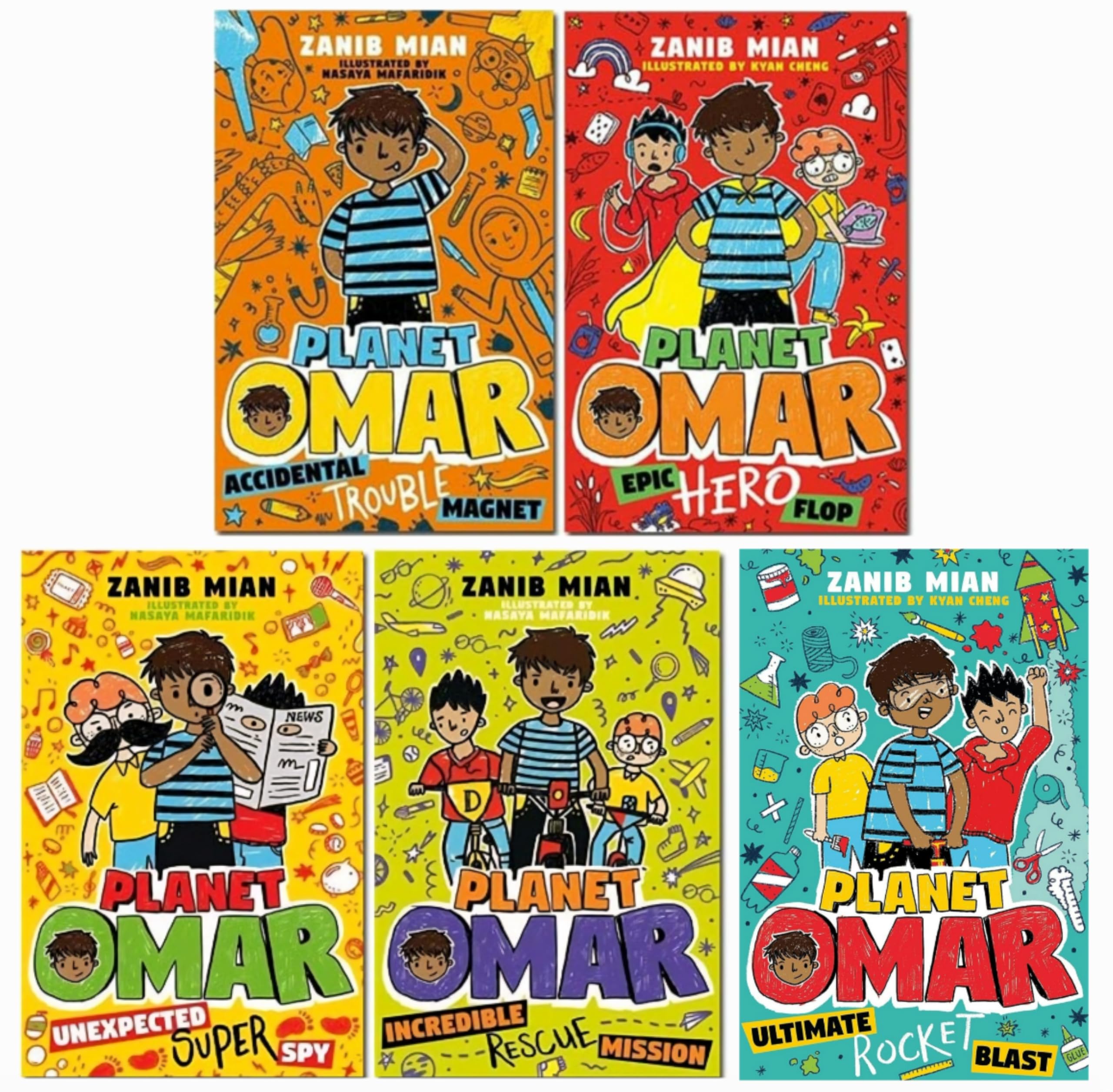 Kinder, Kinder, Planet Omar, 5-teiliges Buchset, Sammlung Welttag des Buches Von Zanib Mian, Kurzgeschichten, Helden-Flop, Unglaubliche Rettungsmission, Unerwarteter Superspion, ab 7 Jahren Books