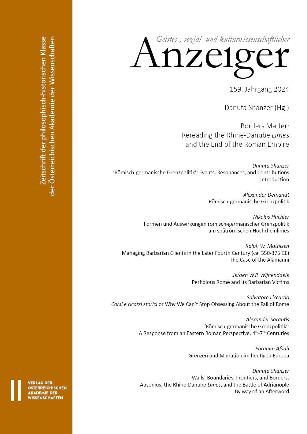 Geistes-, sozial- und kulturwissenschaftlicher Anzeiger ‒ Zeitschrift der philosophisch-historischen Klasse der Österreichischen Akademie der Wissenschaften, 159. Jahrgang (2024) Politics & History