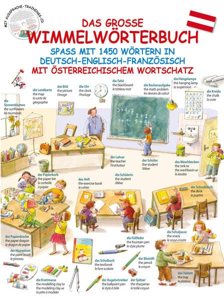 Das große Wimmelwörterbuch: Spaß mit 1450 Wörtern in Deutsch-Englisch-Französisch, mit österreichischem Wortschatz Non-fiction