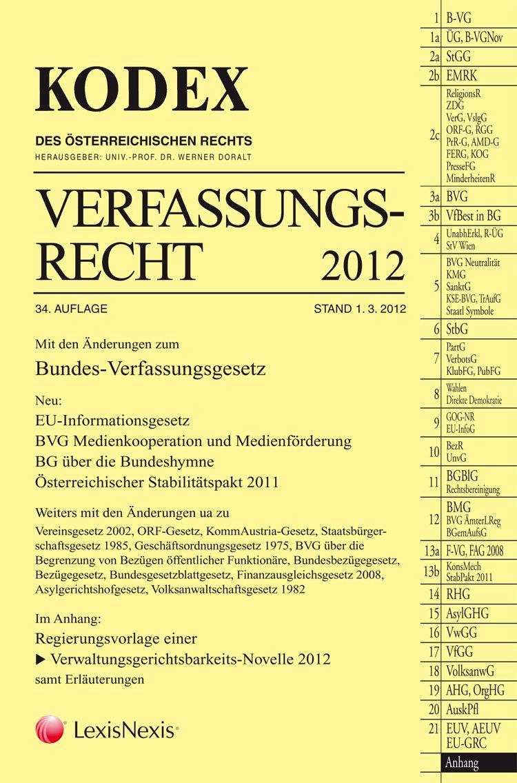 KODEX Verfassungsrecht: 2012 (Kodex des österreichischen Rechts: Hauptband) Law
