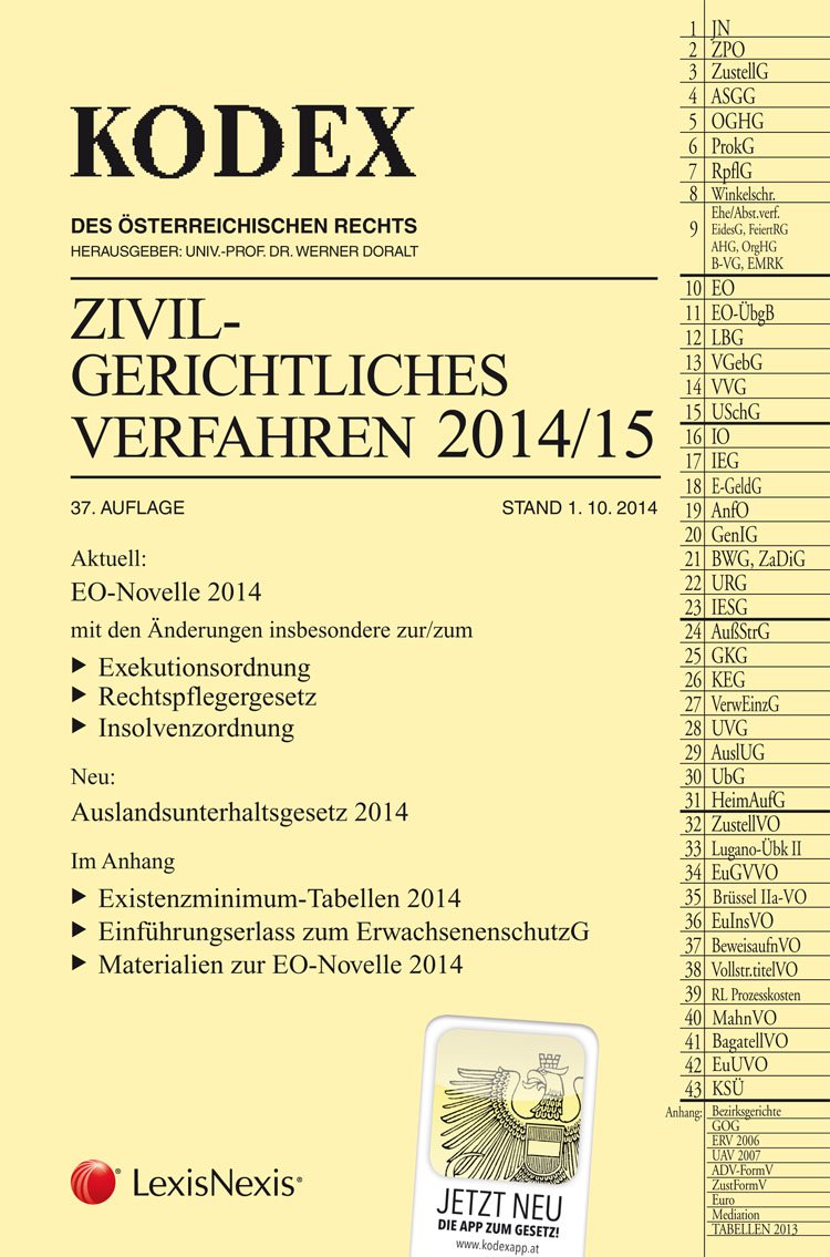 Kodex Zivilgerichtliches Verfahren 2014/15 Law