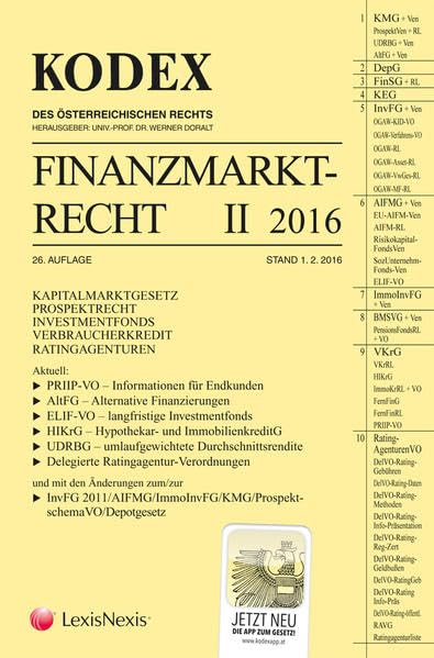 KODEX Finanzmarktrecht Band II 2016: KMG/InvFG//RatingAgVO Law