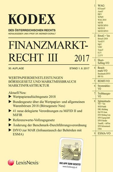 KODEX Finanzmarktrecht Band III 2017: WAG/BörseG/MAR/MAD/ESMA-VO Law