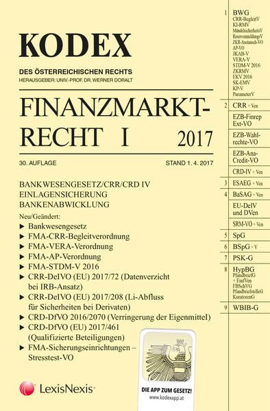 KODEX Finanzmarktrecht Band I 2017: BWG/CRR/CRD/ESAEG/BaSAG Law