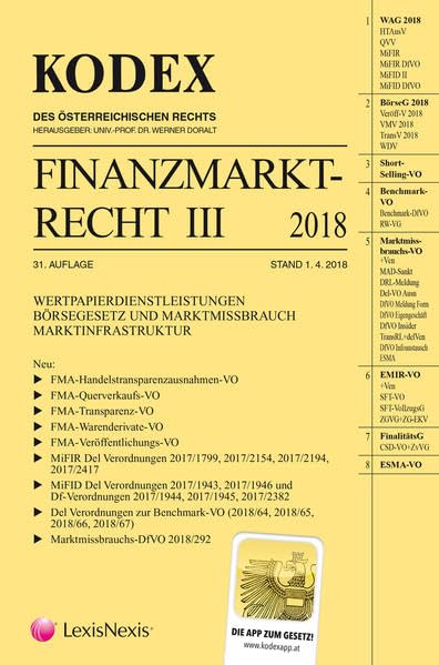 Kodex Finanzmarktrecht Band III 2018: WAG/BörseG/EMIR/MAR/MAD/ESMA-VO Law