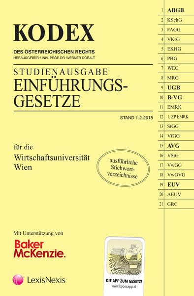 KODEX Studienausgabe Einführungsgesetze: ABGB, UGB, B-VG, AVG, EUV Law