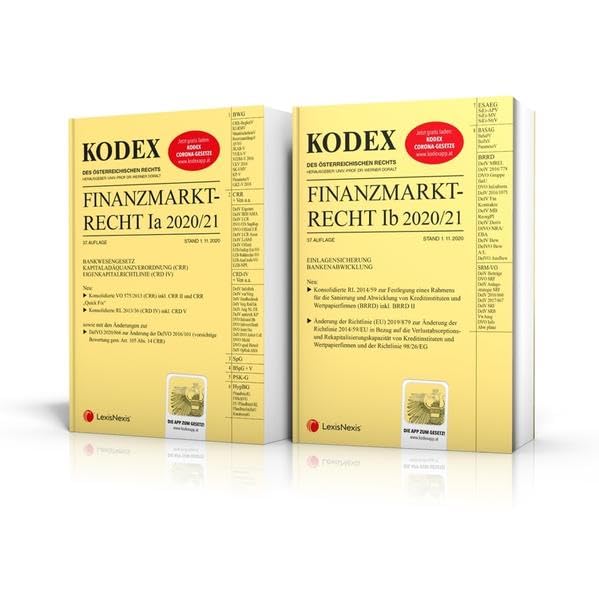 KODEX Finanzmarktrecht Band Ia + Ib 2020/21: BWG/CRR/CRD/ESAEG/BaSAG book