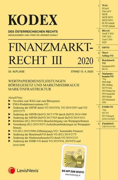 Kodex Finanzmarktrecht Band III 2020: WAG/BörseG/EMIR/MAR/MAD/ESMA-VO Law