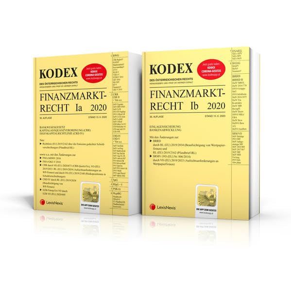 KODEX Finanzmarktrecht Band Ia + Ib 2020: BWG/CRR/CRD/ESAEG/BaSAG book