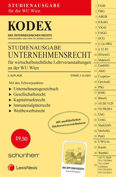 KODEX Unternehmensrecht für wirtschaftsrechtliche LVA 2021/22 - inkl. App: Studienausgabe Law