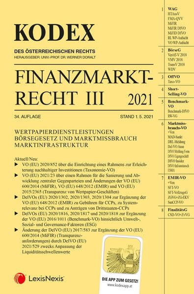 Kodex Finanzmarktrecht Band III 2021: WAG/BörseG/EMIR/MAR/MAD Law