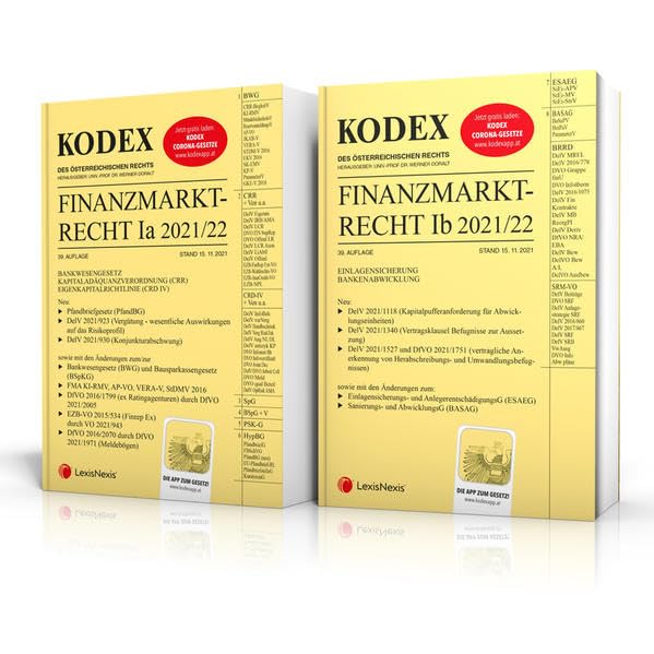 KODEX Finanzmarktrecht Band Ia + Ib 2021/22 - inkl. App: BWG/CRR/CRD/ESAEG/BaSAG book