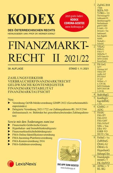 KODEX Finanzmarktrecht Band II 2021/22 - inkl. App: ZaDIG/VZKG/VKrG/FM-GwG/GMSG/FMABG Law