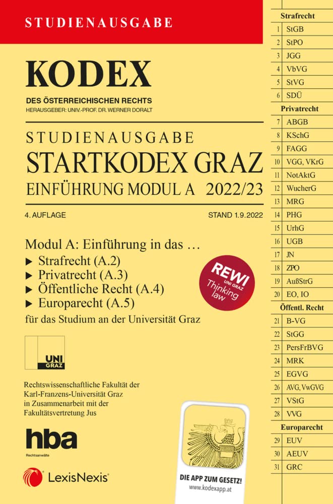 KODEX Startkodex Graz 2022/23 - inkl. App: Studienausgabe für die Uni Graz Law