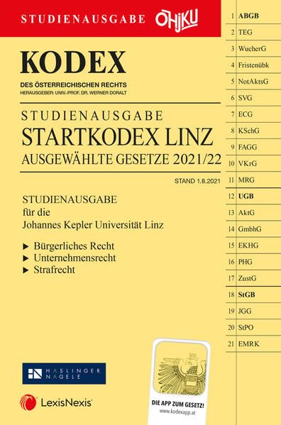 KODEX Startkodex Linz 2021/22 - inkl. App: Studienausgabe für die Uni Linz Law