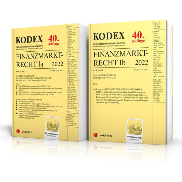 KODEX Finanzmarktrecht Band Ia + Ib 2022 - inkl. App: BWG/CRR/CRD/ESAEG/BaSAG Law
