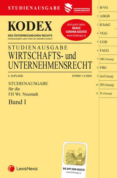 KODEX Wirtschafts- und Unternehmensrecht 2022 Band I - inkl. App: WUR I, Studienausgabe der FH Wr. Neustadt Law