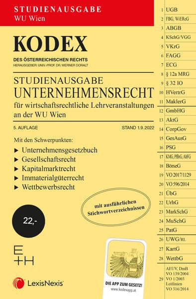 KODEX Unternehmensrecht für wirtschaftsrechtliche LVA 2022/23: Studienausgabe Law