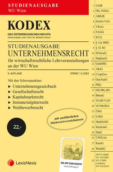KODEX Unternehmensrecht für wirtschaftsrechtliche LVA 2023 - inkl. App: Studienausgabe für die WU Wien Law