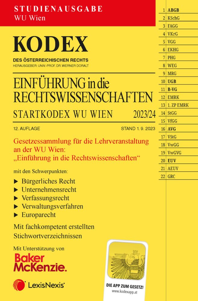 KODEX Einführung in die Rechtswissenschaften 2023/24 - inkl. App: Studienausgabe für die WU Wien Law