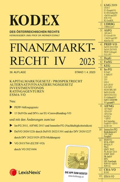 KODEX Finanzmarktrecht Band IV 2023: KMG/InvFG/AIFMG/AltFG/RatAG/ESMA Law