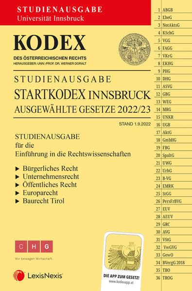 KODEX Startkodex Innsbruck 2022/23 - inkl. App: Studienausgabe für die Uni Innsbruck Law