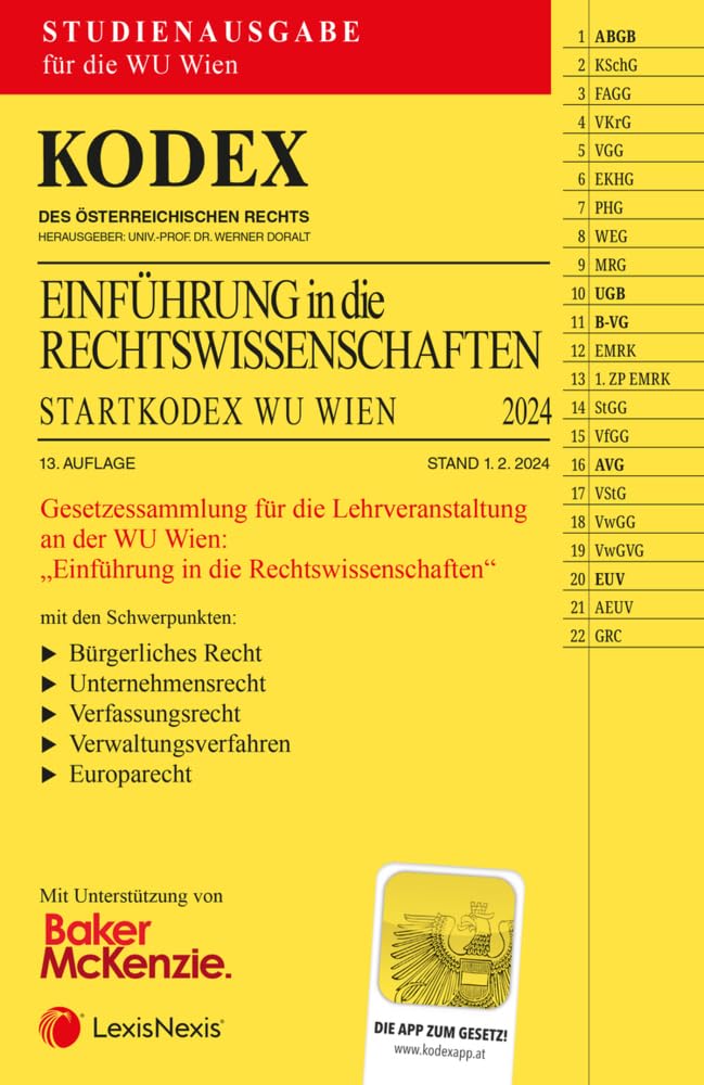 KODEX Einführung in die Rechtswissenschaften 2024 - inkl. App: Studienausgabe für die WU Wien Law