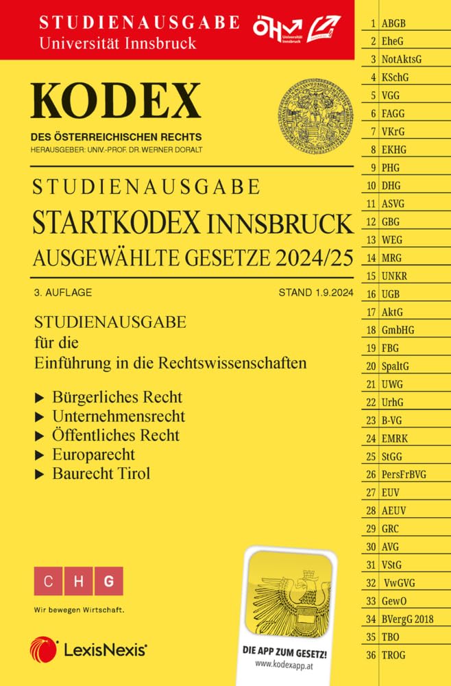 KODEX Startkodex Innsbruck 2024/25 - inkl. App: Studienausgabe für die Uni Innsbruck Law