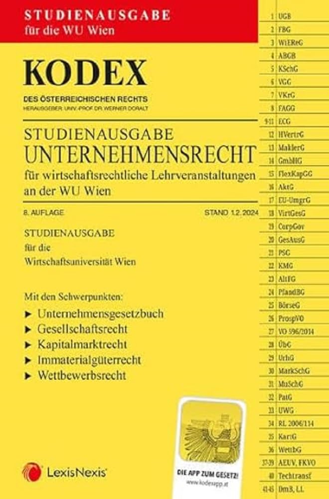 KODEX Unternehmensrecht für wirtschaftsrechtliche LVA 2024 - inkl. App: Studienausgabe für die WU Wien Law
