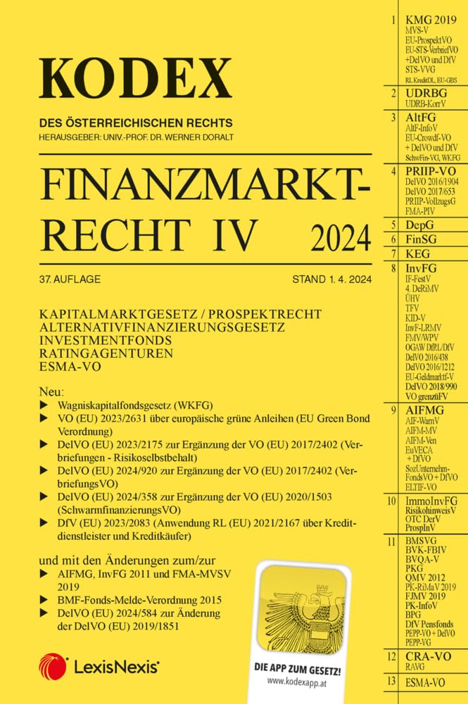 KODEX Finanzmarktrecht Band IV 2024: KMG/InvFG/AIFMG/AltFG/RatAG/ESMA Law